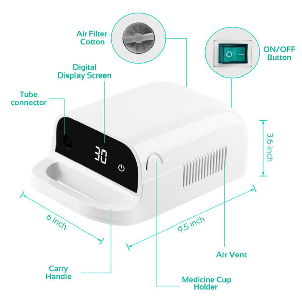 Nébuliseur à compresseur nouvelle génération avec fonction de minuterie affichée sur écran LCD - Image 3